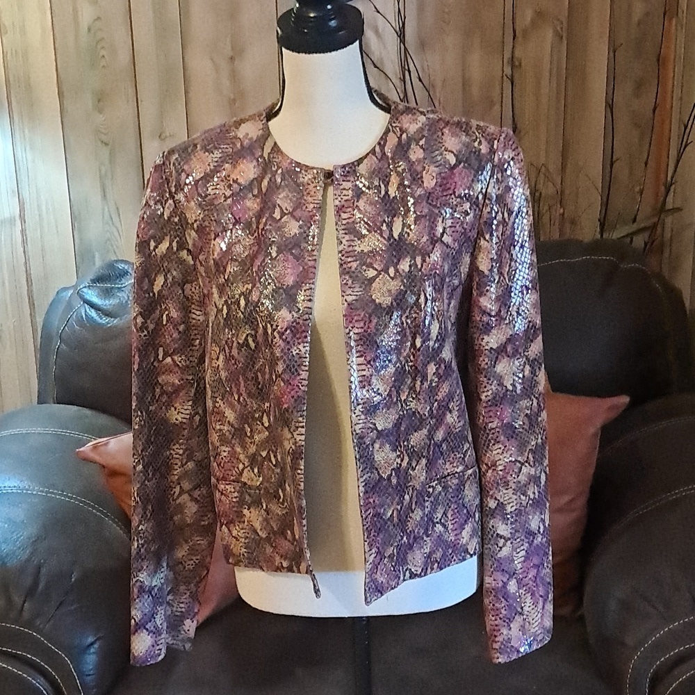 Carlisle Up Town Mob Wife Edgy Goth Leather Snake Print One Button Jacket Blazer